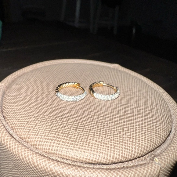 David Yurman Gold and Diamond Huggie Hoop Earrings - Picture 13 of 13